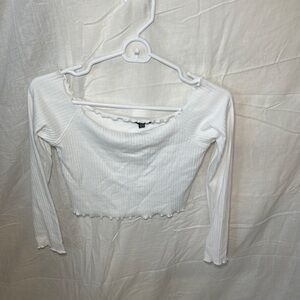 White Ribbed Long Sleeve Top
